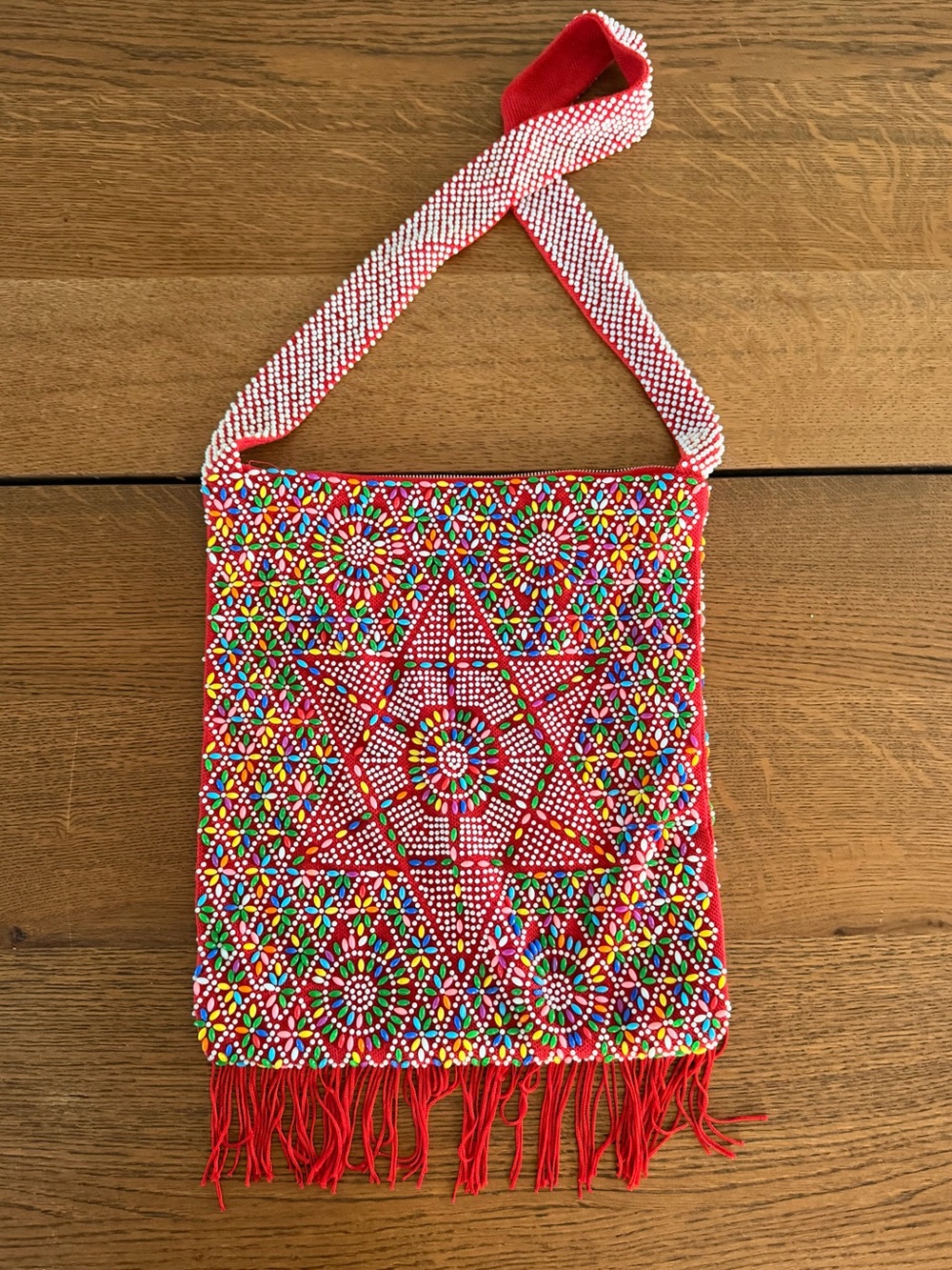 1970s Vintage Maximalist Red Beaded Purse with Fringe